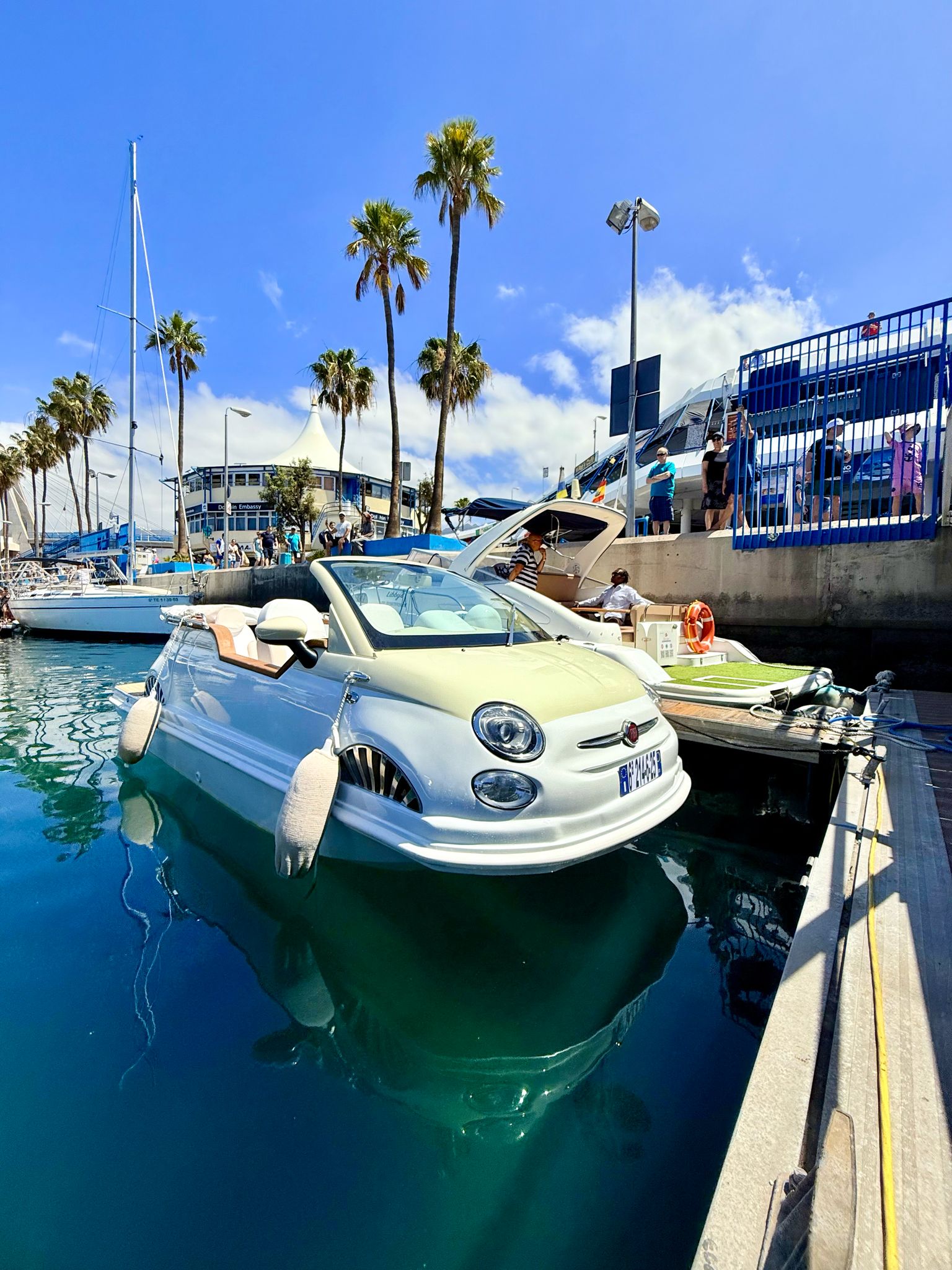 Fiat 500 boat in the dock in Tenerife