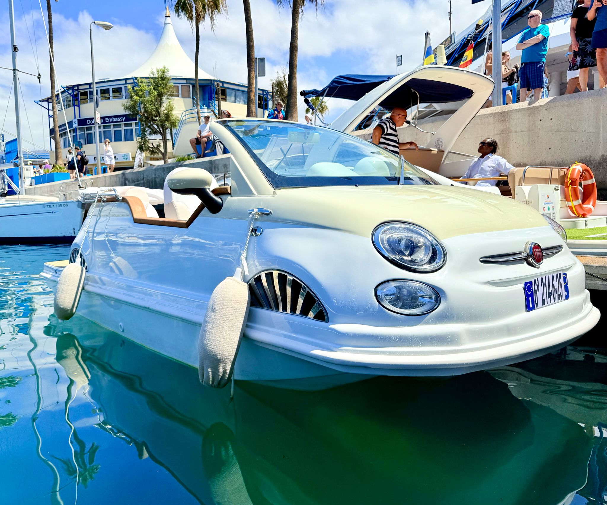 Fiat 500 boat in the dock in Tenerife
