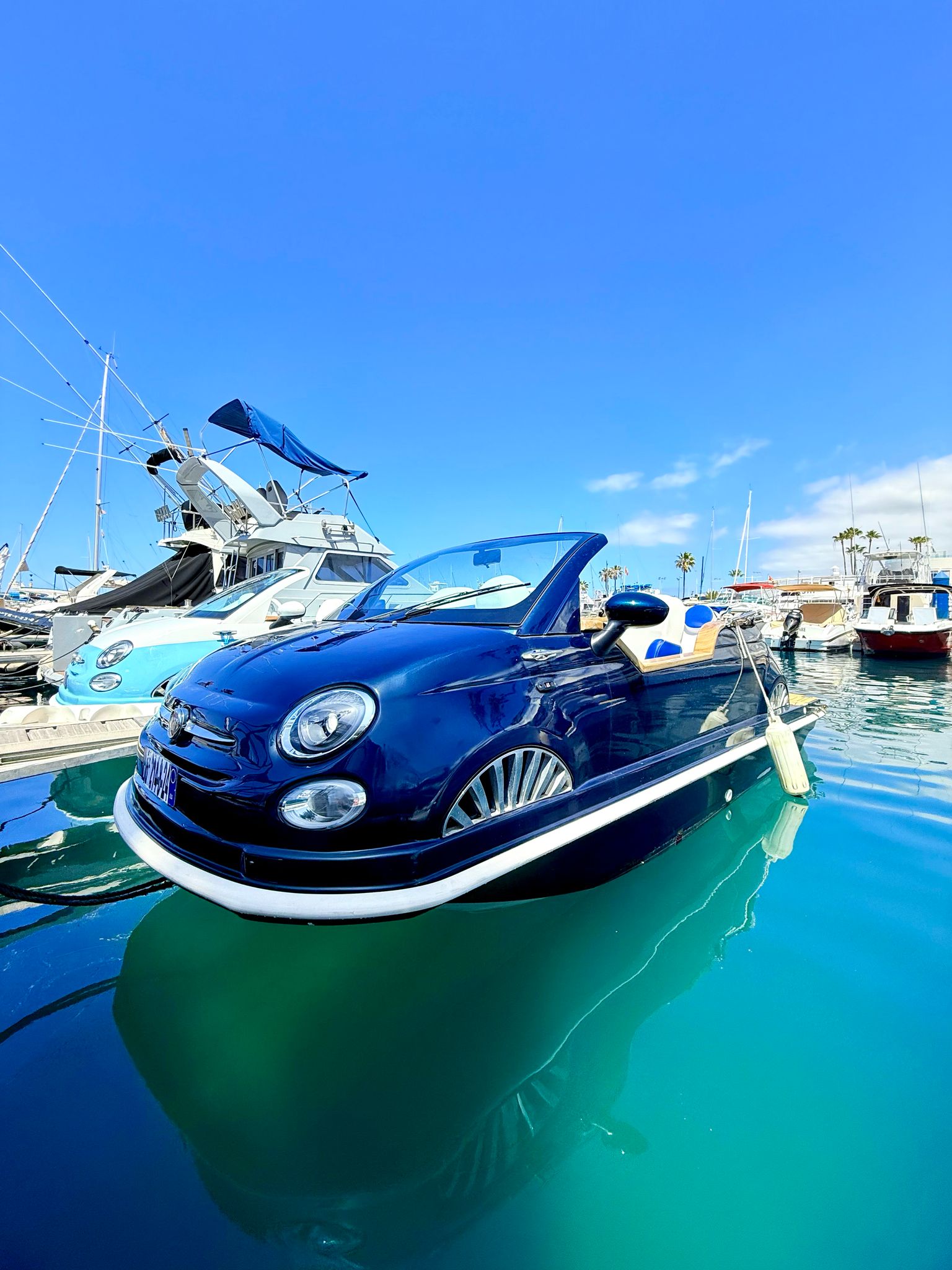 Fiat 500 boat in the dock in Tenerife